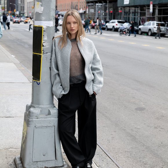 NWT ZARA OVERSIZED BOUCLE BOMBER LIGHT GRAY - Picture 7 of 8